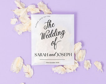 Bruiloftconfetti + tassen | Ivoorkleurige confetti | Gepersonaliseerde tassen | Biologisch afbreekbare confetti | Gedroogde, echte bloemblaadjes | Pergamijn pakjes + confetti
