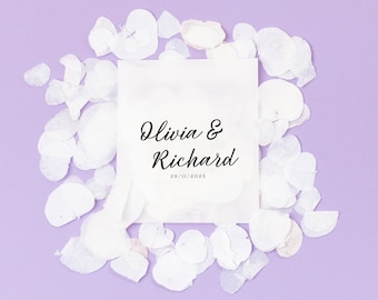 Wedding Confetti + Bags | White Confetti | Personalised Bags | Biodegradable Confetti | Dried, Real Petals | Glassine Packets + Confetti