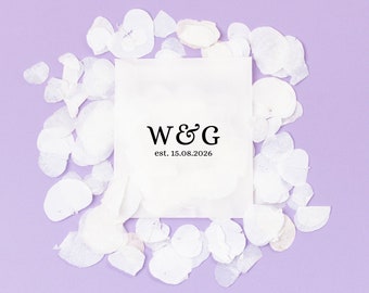 Wedding Confetti + Bags | White Confetti | Personalised Bags | Biodegradable Confetti | Dried, Real Petals | Glassine Packets + Confetti