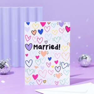 carte de mariage confettis | Carte faite main pour jeunes mariés | Carte simplement mariée | Carte de mariage amusante + enveloppe