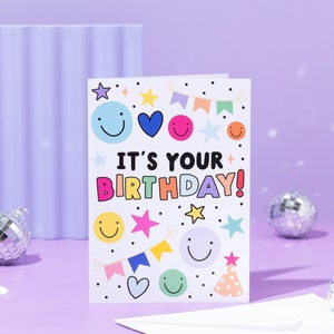 Birthday Card | Handmade It&#39;s Your Birthday Card | Happy Birthday Card | Fun Birthday Colourful Card + Envelope