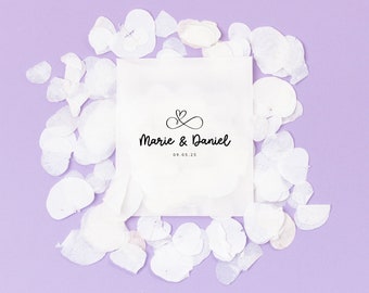 Wedding Confetti + Bags | White Confetti | Personalised Bags | Biodegradable Confetti | Dried, Real Petals | Glassine Packets + Confetti