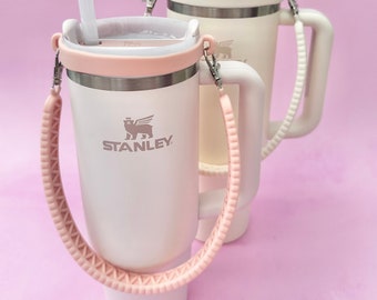 Tumbler Carrier | Cup Strap | Silicone Mug Accessory | Tumbler Accessories | Beige Pink | Water Bottle Carry Strap