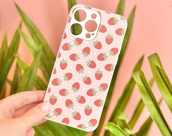 iPhone Phone Case | Cute Pink Strawberry Design | Girly Gift | Pink Fun Phone Case | Trending Pretty Pattern