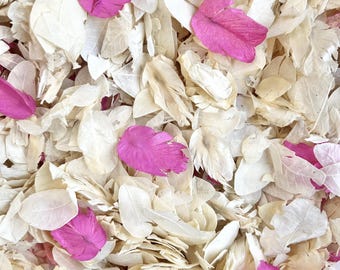 Gedroogde bloemblaadjes van ivoor en framboos | Biologisch afbreekbaar bruiloftconfetti | Echte bloemblaadjes | Bloemblaadjes van 1 liter voor fotografie met confetti | Doe-het-zelfdecoratie