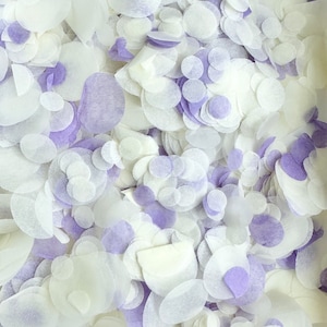 Confeti de boda color marfil y lila / Confeti circular de papel biodegradable / Confeti de papel tisú para lanzar / Bolsa de 20 g / 20 puñados