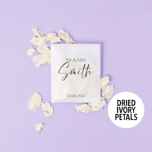 Petali di coriandoli per matrimonio color avorio + sacchetti di coriandoli personalizzati / Coriandoli biodegradabili / Petali veri essiccati / Bustine di glassine + coriandoli