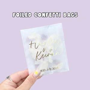 Verijdelde confettizakjes | Gepersonaliseerde bruiloftconfettipakketten | Pergamijnzakjes | Confettizakjes bruiloft | Gouden confettipakketten | Trouwdetails
