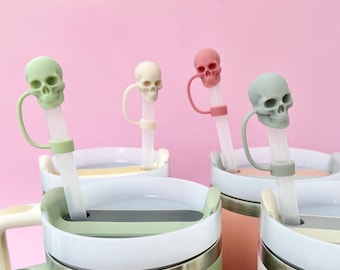 Straw Tumbler | Skull Straw Cover | Silicone Cup Accessory | Tumbler Accessories | Water Bottle Drink Topper | 10mm Straw Top