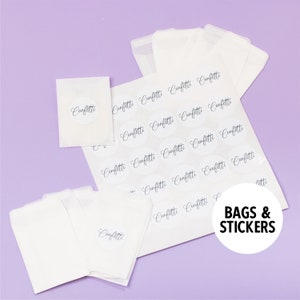 20 x Frosted Packets + White Stickers | Frosted Glassine Confetti Bags | Biodegradable Bags | Small 9x7cm | Favours Confetti Sweets