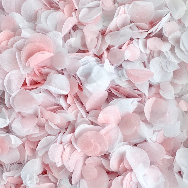 White and Pink Wedding Confetti | Pale Pink Biodegradable Paper Circle Confetti | Throwing Tissue Confetti | For 20 Guests