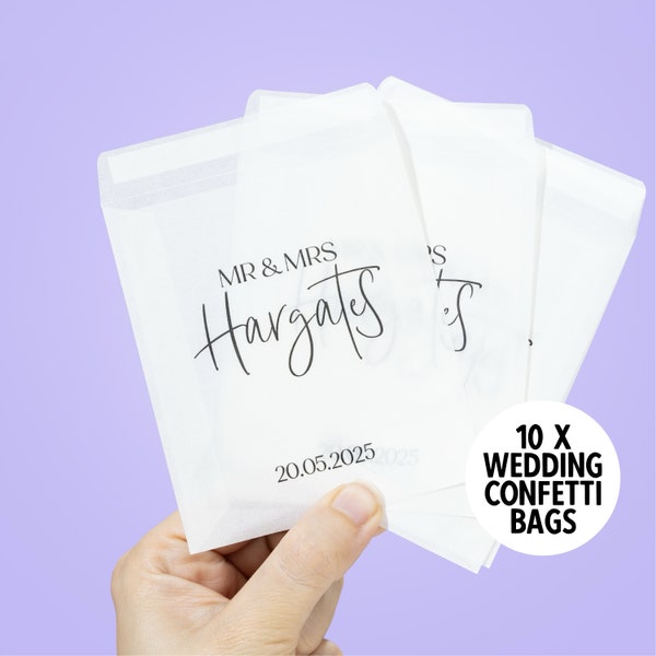 10 x Empty Personalised Large Confetti Bags | Biodegradable Frosted Glassine Confetti Bags | Large 11x9 cm
