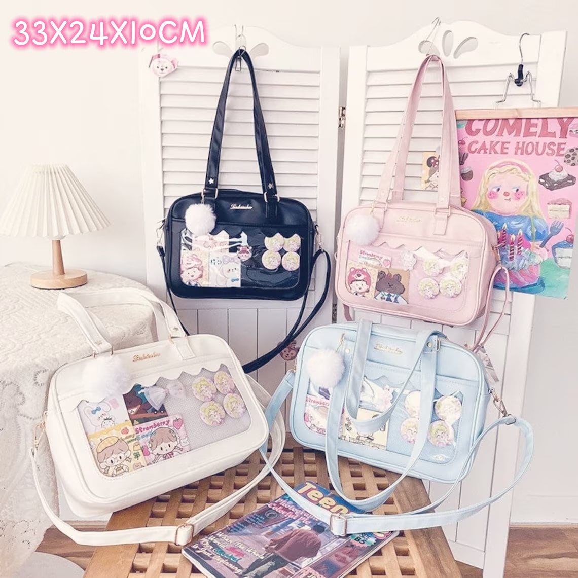 Mini Cute Cow Print Crossbody Bag, Kawaii Square Shoulder Bag