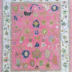 Elegant Pink Hand Knotted Indo Oushak rug, Bohemian Farmhouse Area Decor -Available in 8x10 feet. - Antique Style Ethnic rug