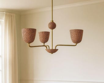 Lámpara de araña de latón de tres luces de mediados de siglo / Estilo Stilnovo