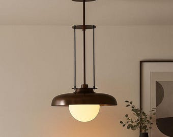 Brass Globe Pendant Light, Mid Century Modern Chandelier