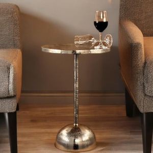 Mesa auxiliar de aluminio fundido con forma de tazón para bebidas:/ Mesita de noche para sofá/ Decoración tropical para el hogar / Níquel