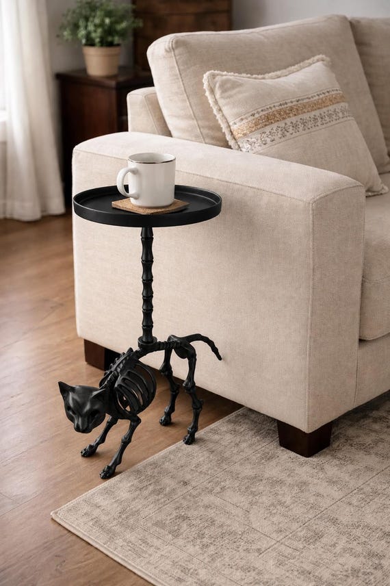 Unique Metal Cat Skeleton side table  - Macabre Décor & Gothic decor"