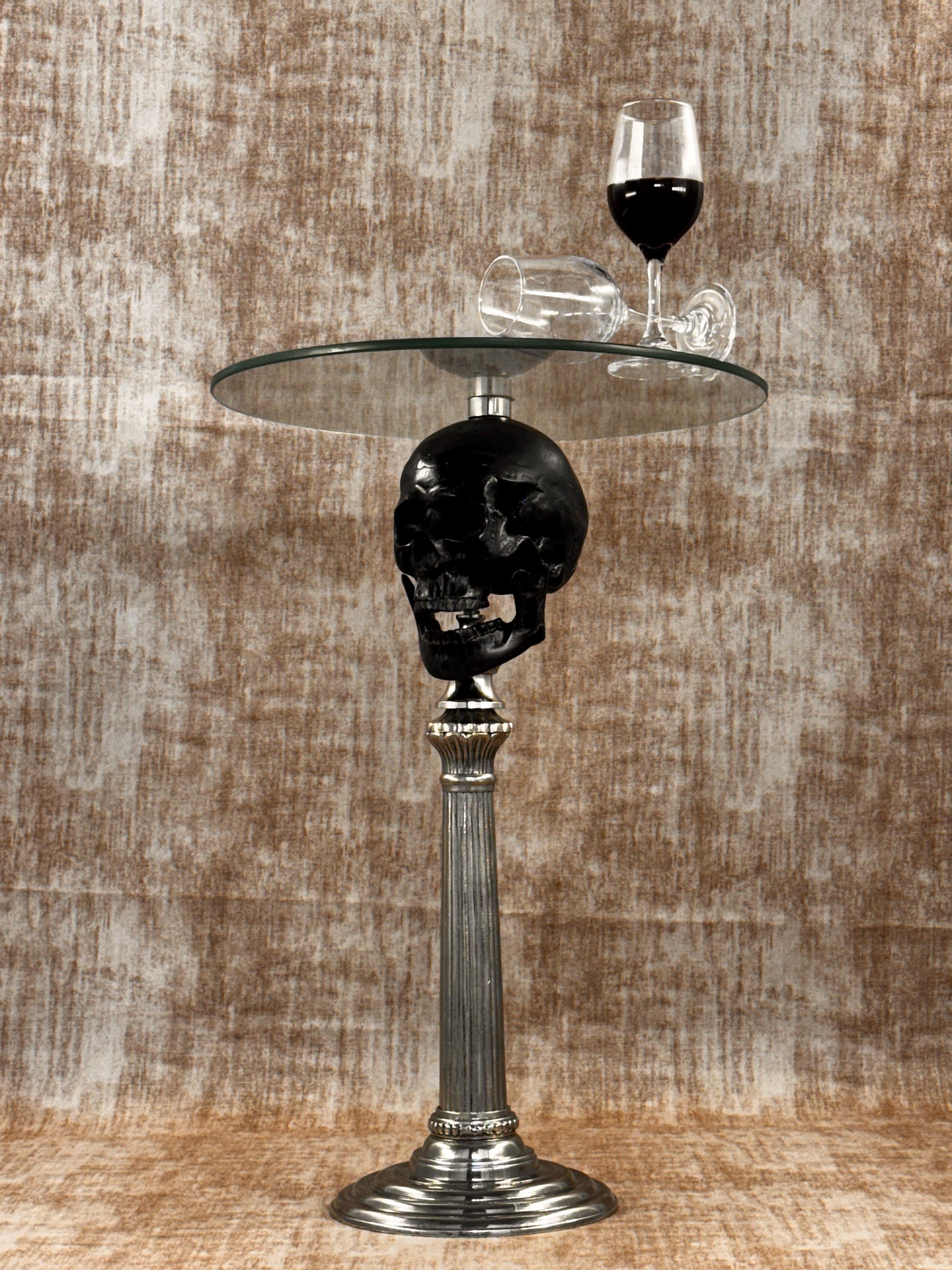 Metal Skeleton Skull Side Table With Glass Top: Macabre Gothic Decor - Etsy