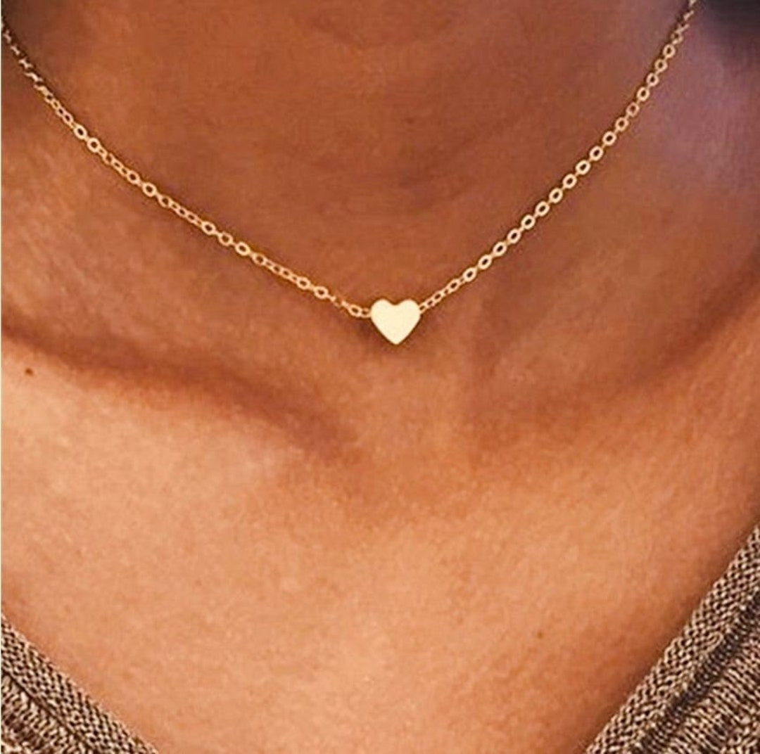 Gold Heart Choker Necklace Dainty Gold Heart Pendant Choker Etsy