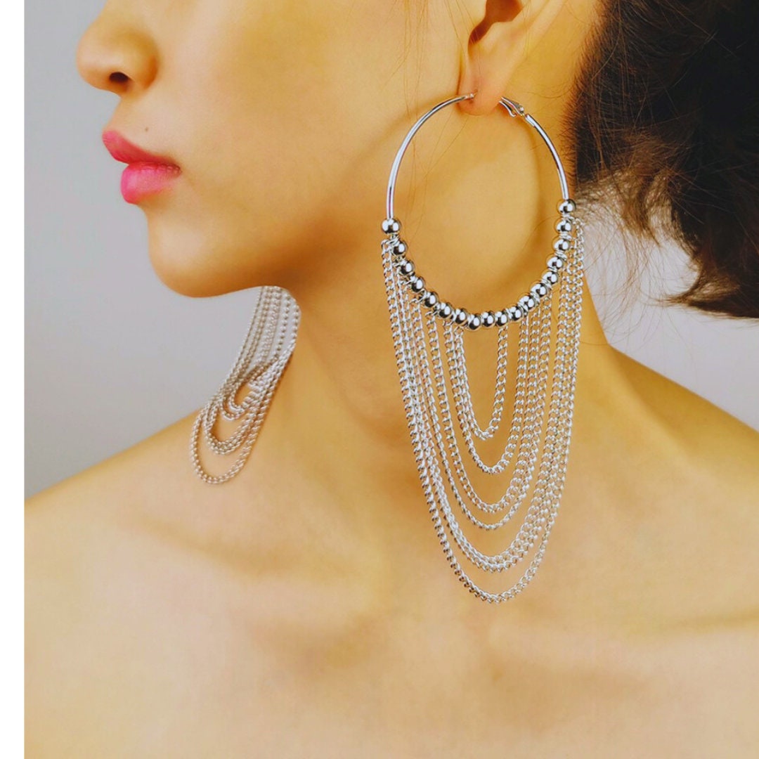 Large Gold Boho Earrings, Jumbo Gold Boho Earrings, Large Gold Tassel