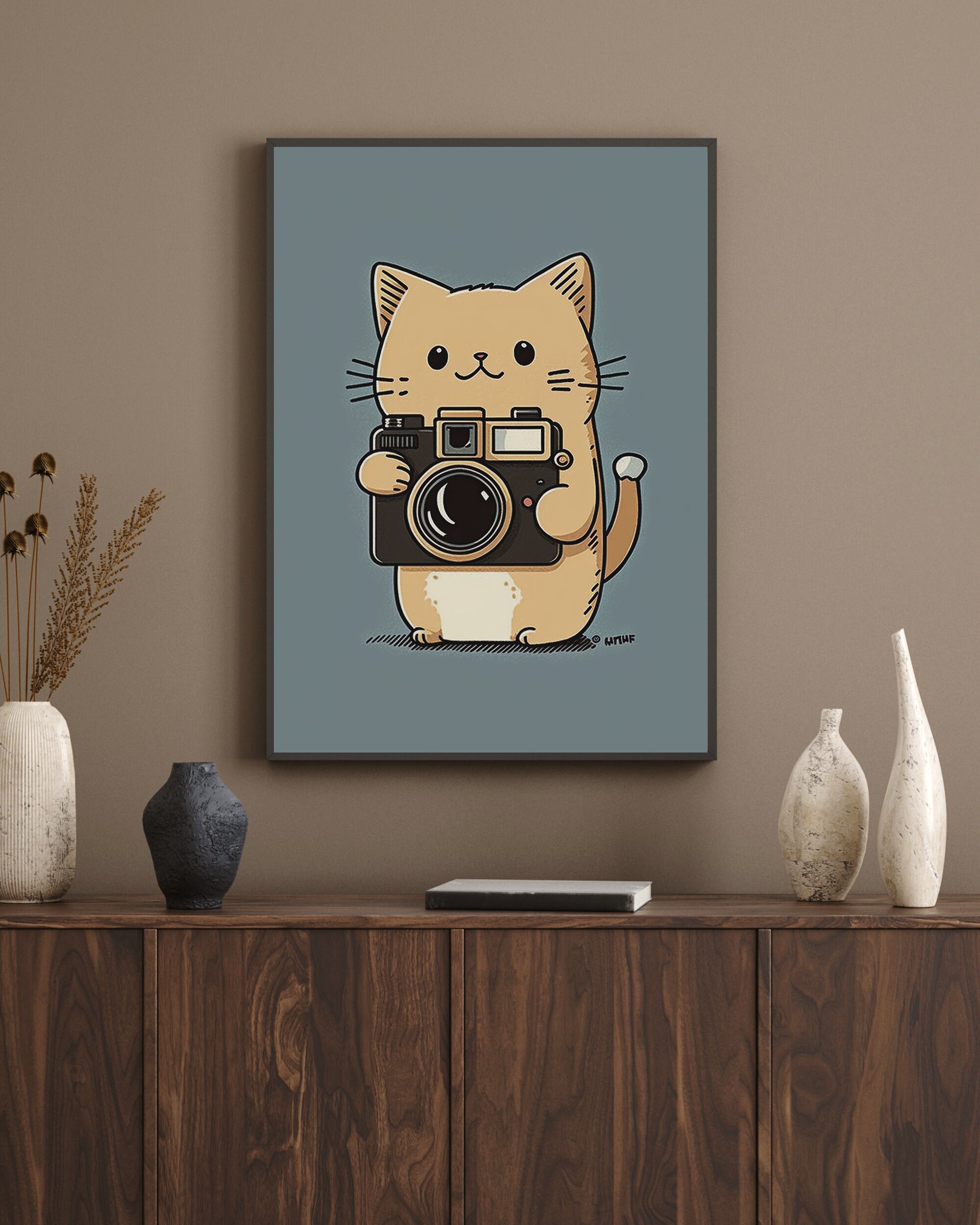 Cute Cat Photographer Digital Wall Art Easy Printable Artwork Fluffy ...