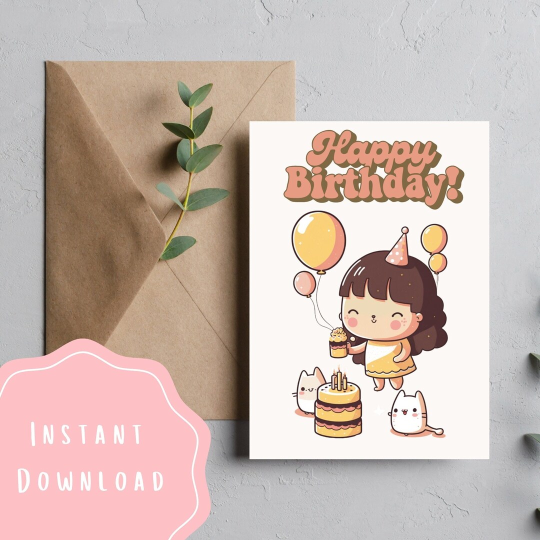 Cute Birthday Card Happy Birthday Girl Printable Foldable Birthday Card ...