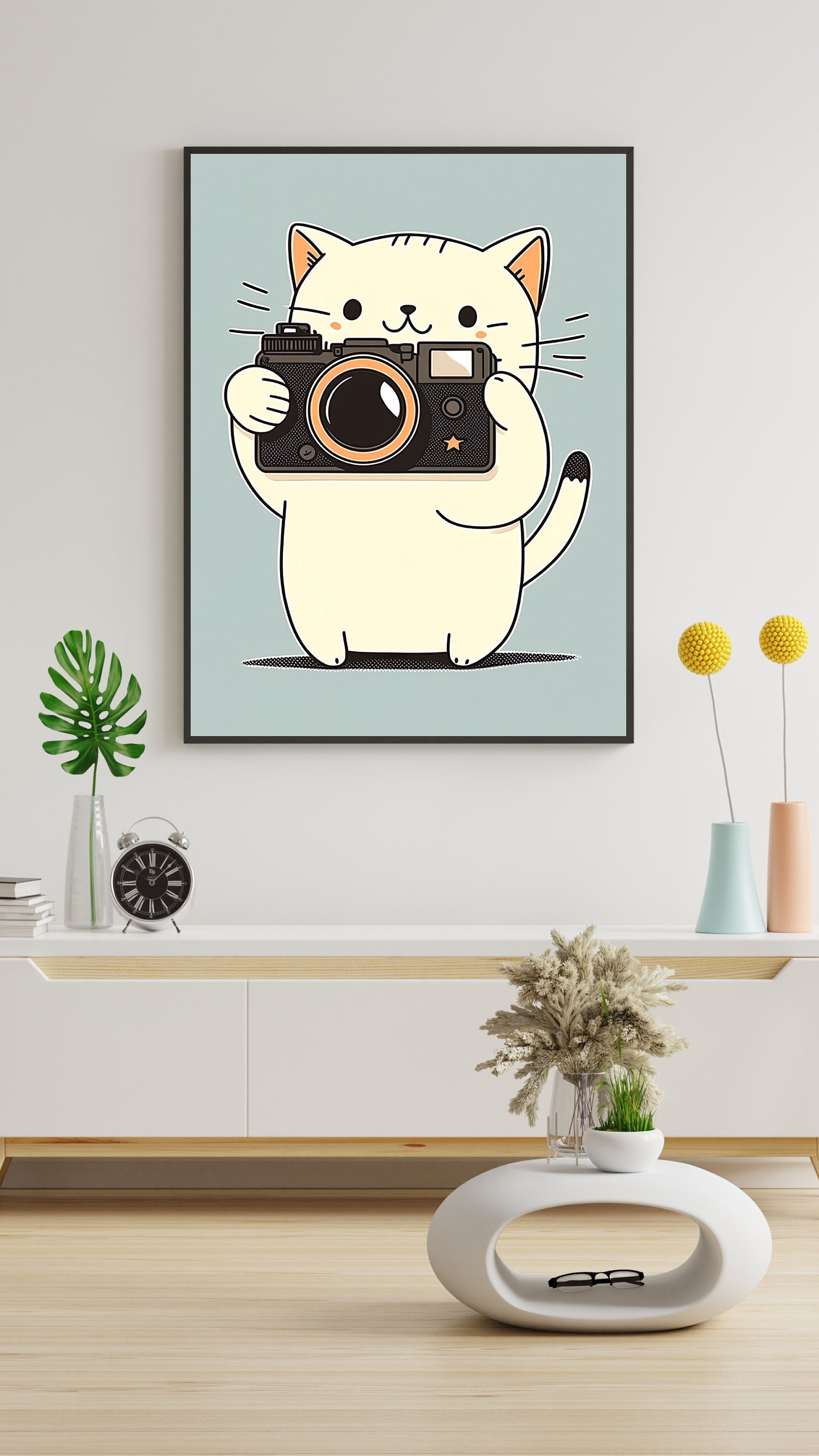 Cute Cat Photographer Digital Wall Art Easy Printable - Etsy