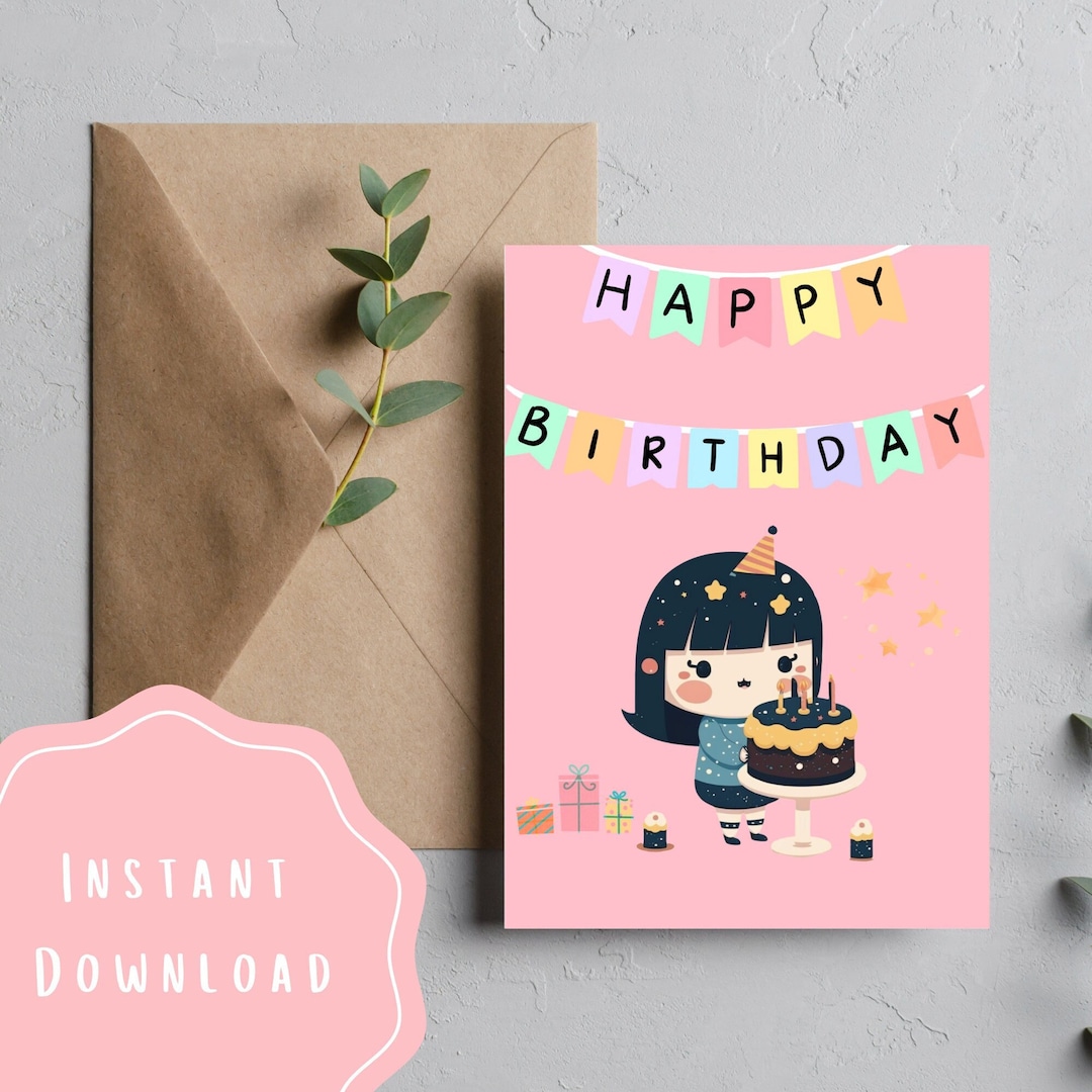 Cute Birthday Card Happy Birthday Girl Printable Foldable Birthday Card