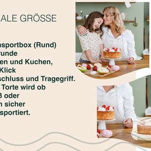 May include: A clear plastic cake carrier with a lid and a handle. The carrier is designed to transport cakes and pastries. The text "IDEALE GR&Ouml;SSE" is visible in the image.