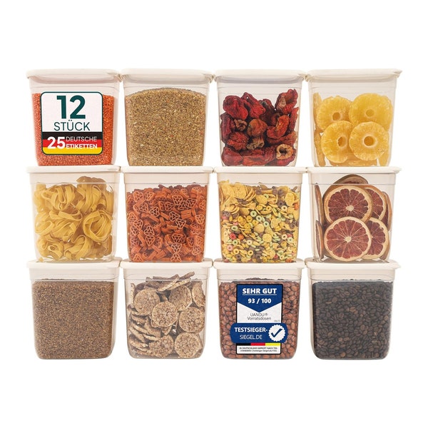 uandu opbergcontainers met luchtdichte deksels, keukenopbergdoos voor alle voedingsmiddelen, BPA-vrij, keukenorganizer, wit, met 25 labels