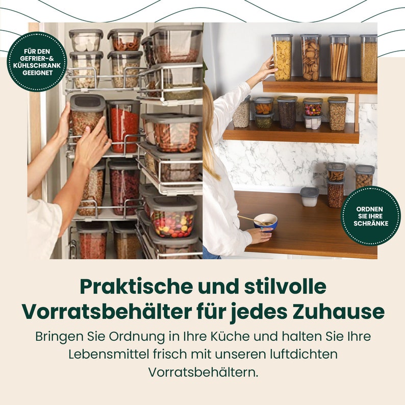 uandu Vorratsdosen mit Deckel, Aufbewahrungsbox Küche für alle Lebensmittel/Organisation, BPA frei, Küchen organizer, Grau, mit 25 Etiketten zdjęcie 5