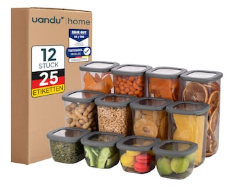 UANDU Boîtes de Rangement avec Couvercles, Boîte de Rangement de Cuisine pour Tous Les Aliments/Organisations, sans BPA, Organisateur de Cuisine, Gris, avec 25 étiquettes