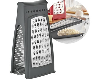 Uandu rallador de cocina de doble filo, rallador grueso y fino, con recipiente colector, rallador de acero inoxidable, antideslizante, verduras, queso
