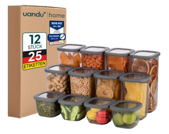 uandu 12 mix kleine opbergcontainers met deksel luchtdicht set, BPA-vrij, opbergdoos, keukenorganizer