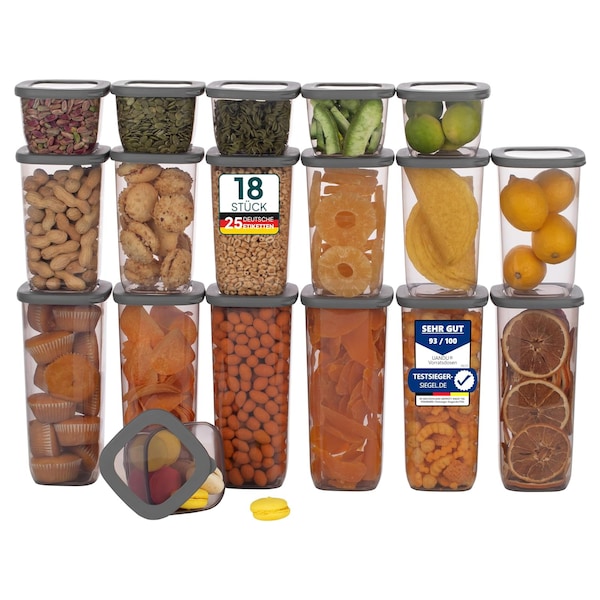 uandu 18 storage jars with lid airtight set, storage box with lid, BPA free, storage jar kitchen organizer