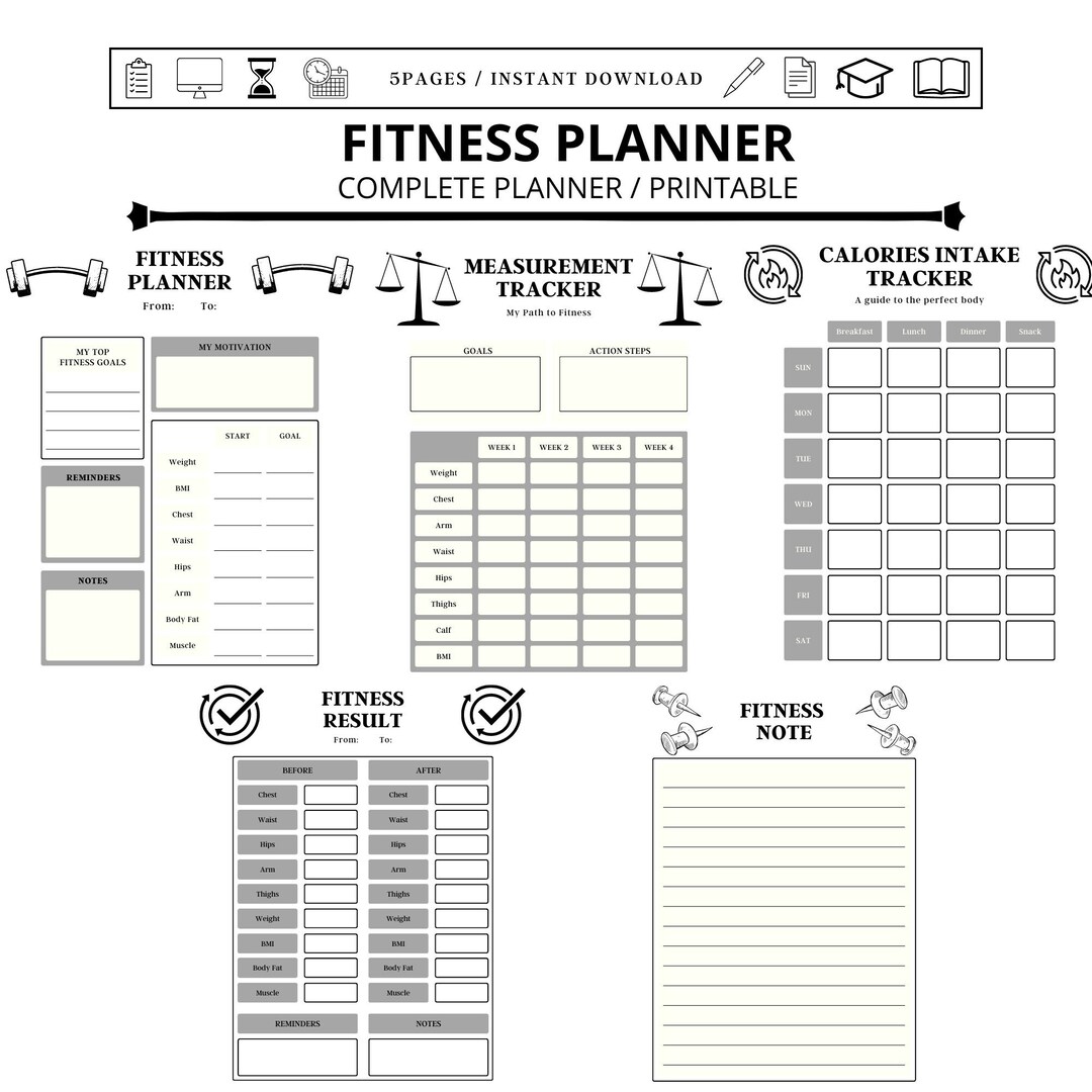 Fitness Planner Printable planner PDF Digital Fitness Planner Fitness