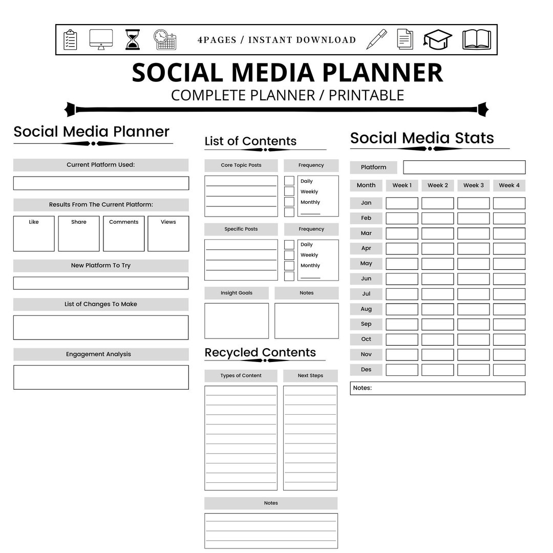 Social Media Planner Printable planner PDF Social Media Planner Social