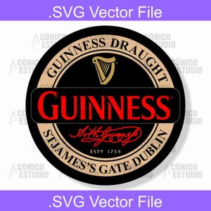 May include: A circular black and tan graphic with the Guinness logo. The logo features the word "GUINNESS" in red, a harp symbol, and the text "ST JAMES'S GATE DUBLIN". The text ".SVG Vector File" is at the top and bottom.