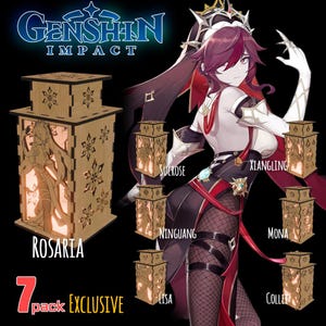Genshin Impact Full Lamp Pack SVG - 7 Elements Lantern Bundle - Rosaria Exclusive - Anime Laser Cut File for Glowforge - Digital Download