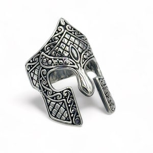 Spartan Helmet Signet Ring for Men - 925 Sterling Silver | Gladiator Greek Mythology | Medieval Fashion Jewelry