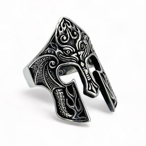 Oxidized Silver Spartan Helmet Ring for Men | Medieval Roman Signet Ring