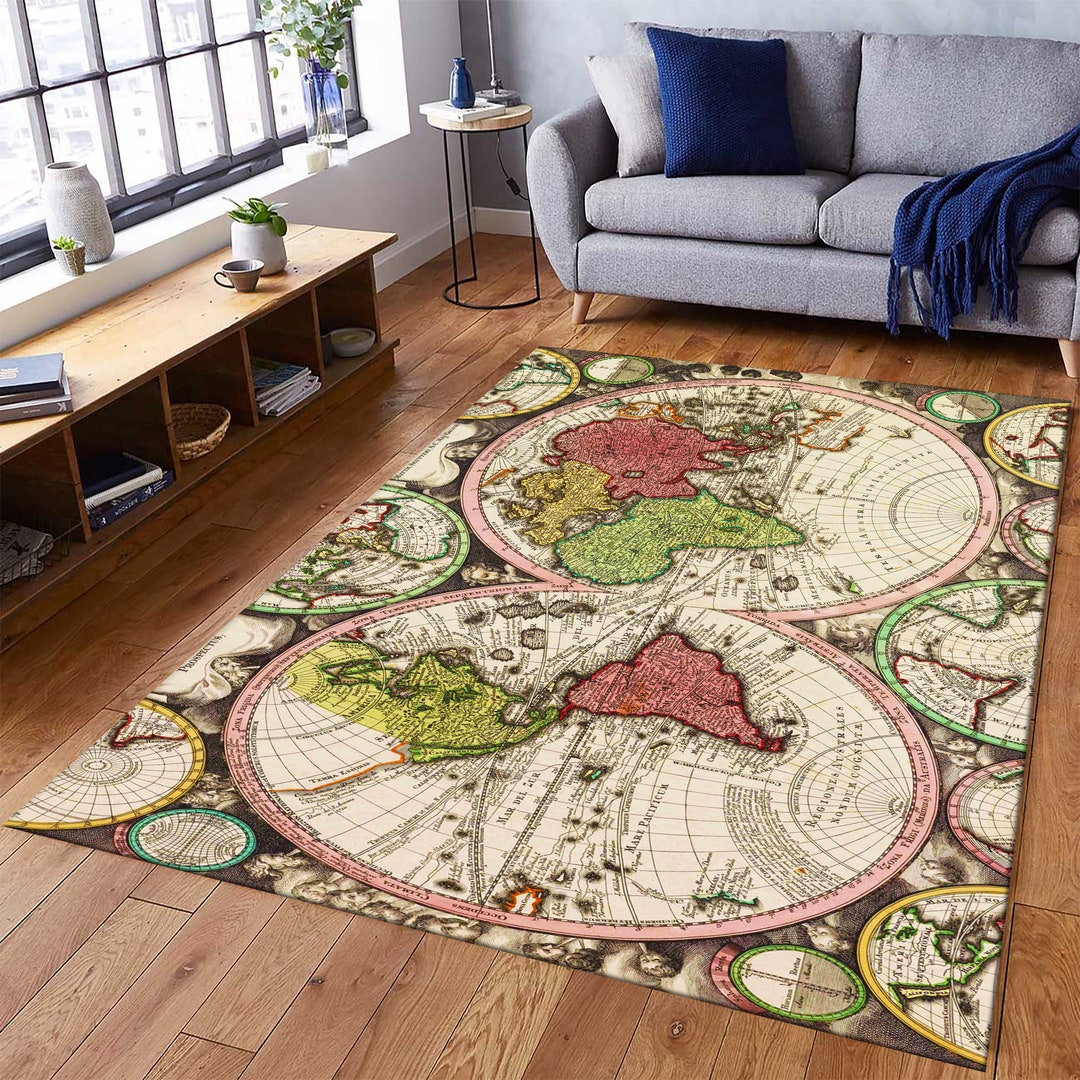 Historical World Map Rug Old Nautical Map Atlas Geography Etsy