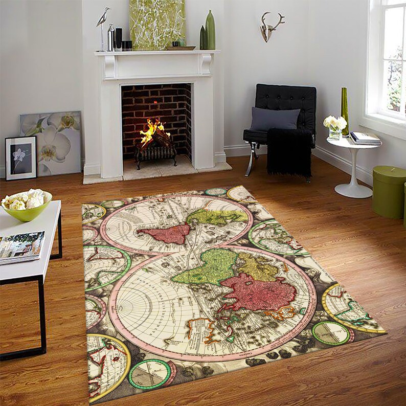 Historical World Map Rug Old Nautical Map Atlas Geography Etsy