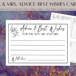 Consejos imprimibles y tarjetas de los mejores deseos para bodas, despedidas de soltera y fiestas de compromiso: consejos para la feliz pareja, descarga instantánea