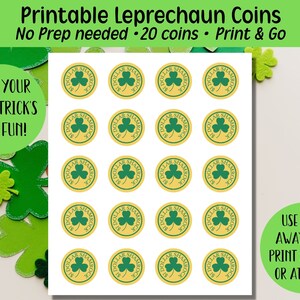Monedas de recompensa de 1 dólar de oro de duende para imprimir en el Día de San Patricio / Diversión familiar navideña / DESCARGA INSTANTÁNEA