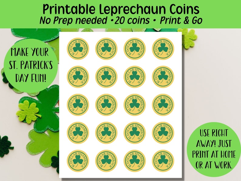 Pièces de récompense imprimables Leprechaun Gold de la Saint-Patrick Plaisir en famille pendant les vacances TÉLÉCHARGEMENT INSTANTANÉ image 1