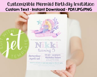 Customizable Mermaid Birthday Party Invitation Template, Instant Download, Under the Sea birthday invitation digital