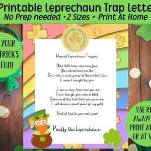 Printable Rainbow Leprechaun Trap Letter | St. Patrick&#39;s Day Sneaky Leprechaun Note | INSTANT DOWNLOAD