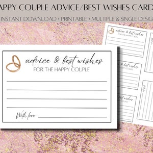 Consejos imprimibles de parejas felices y tarjetas de los mejores deseos para bodas, despedidas de soltera y fiestas de compromiso: descarga instantánea